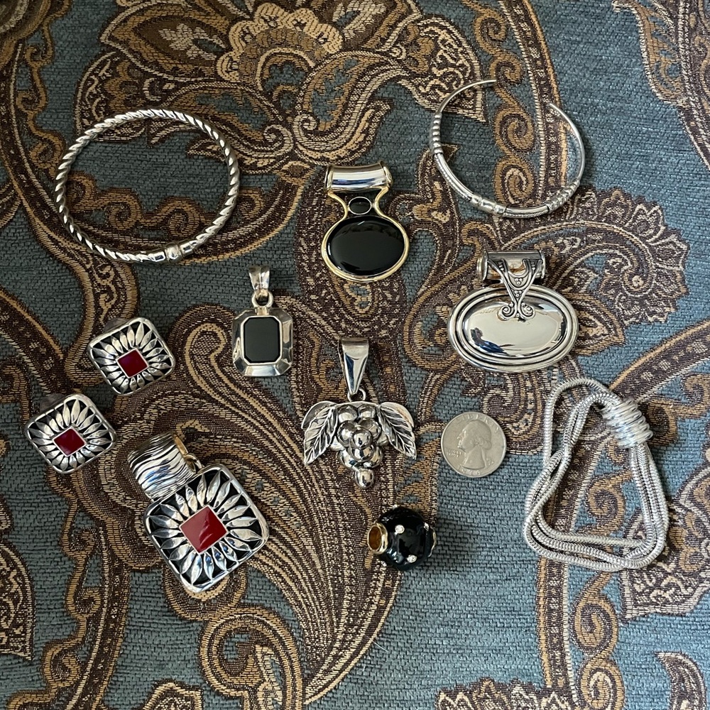 Silver Metal Jewelry Assortment of bracelets, slides, and earrings - Picture 2 of 2